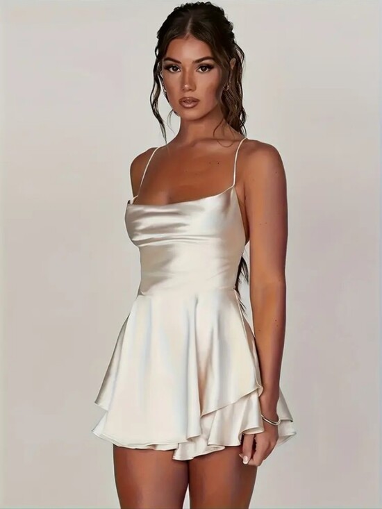 Dresses & Skirts - Y2K Sexy Backless Bodycon Mini Dress - Stretchy Solid Color Off-Shoulder